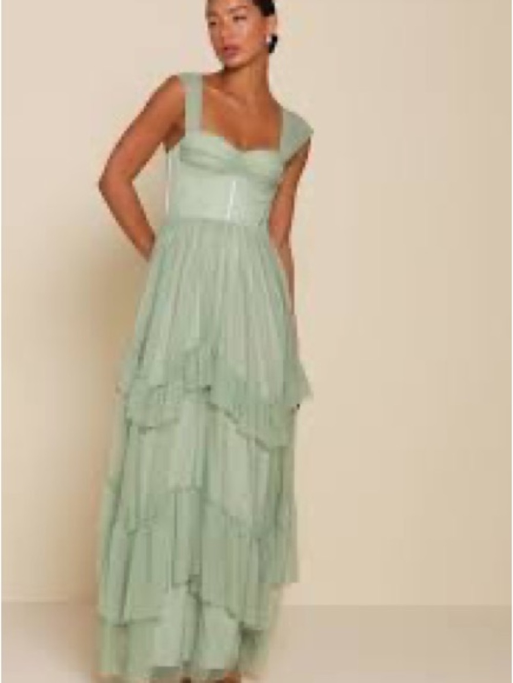 Lulus Sage Green Mesh Off-the-Shoulder Maxi Dress NWT Size XL